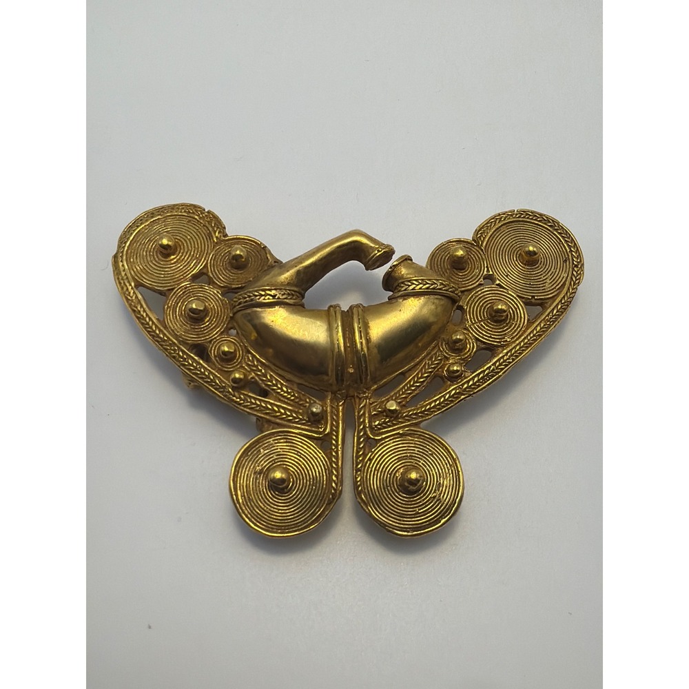 Vintage Etruscan Revival Gold Tone Butterfly Belt Buckle Ornate Spiral Design